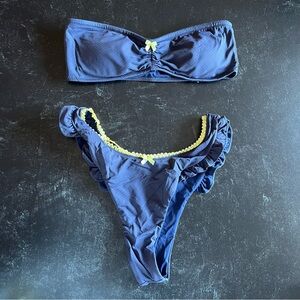 Blackbough Palmo Bandeau + Candice Ruffled Cheeky Bottom in Navy Blue Pointelle